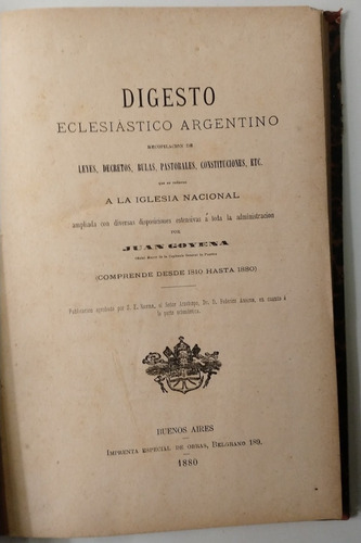 Digesto Eclesiástico Argentino Juan Goyena 1880