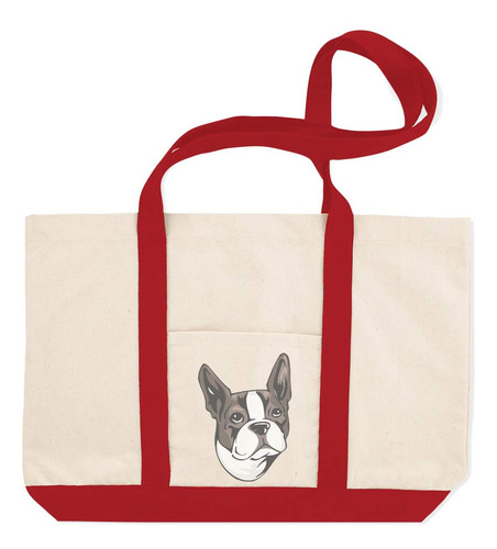 Bolsa Compra Lona Boston Terrier Head Playa Para Mujer