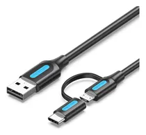 Comprar Cable Usb 2 En 1 Vention - Adaptador Usb C + Micro Usb - Carga Rapida 3a - 0.25 Metros - Pvc - Cargador Y Datos 480 Mbps - Para iPhone \u002F Samsung \u002F Pc Notebook Celular Tablet Auriculares - Cqdbc