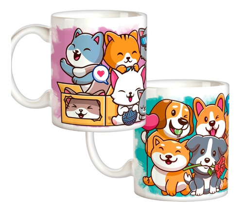 Kit 2 Canecas Cachorros E Gatinhos Mãe Pai Café Leite    