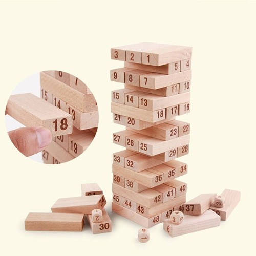 Jenga De Madera Con 4 Dados , 54 Números