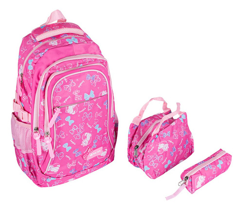 Kit Escolar Mochila Lonchera Lapicera Aristogatos Rosa