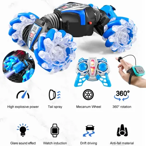 Coche Acrobático RC Con Sensor De Gestos Ltteaoy – Control Por Reloj, Luces Y Música, Regalo +6 Años (Azul)