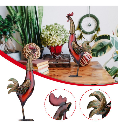 Escultura De Metal, Gallo De Hierro Tallado, Obra De Arte Pa