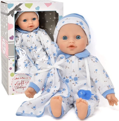 Muñeca De Bebé De Cuerpo Suave De 12 Pulgadas Blanco/azul