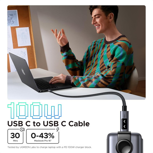 Ugreen Uno 100w Cable Usb-c Carga Rápida Pantalla 1 Metro
