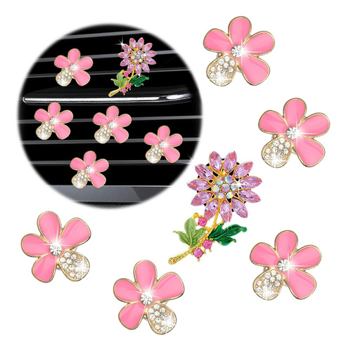 6pcs Cute Pink Sunflowers Daisy Car Vent Clips Crystal Girly