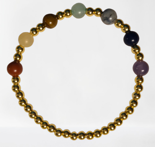 Pulsera 7  Chakras Piedras Naturales Y Cuentas Bañadas Oro