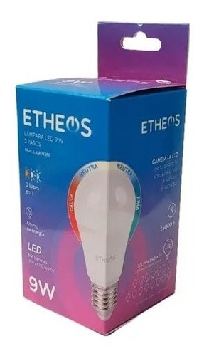 Imagen 2 de 4 de Lampara Led 9w 220v Etheos 3 Pasos Regulable Calida Fria