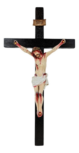 Imagem 1 de 4 de Crucifixo Tradicional 30cm Madeira Imagem Resina Policromado