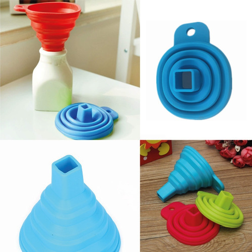 Imagen 2 de 6 de Embudo Botella Silicona Plegable Flexible Practico Colores