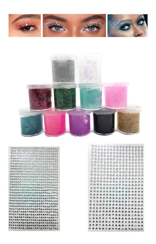 Party Box Bar Kit Glitter Gel + Strass Autoadhesivo Makeup