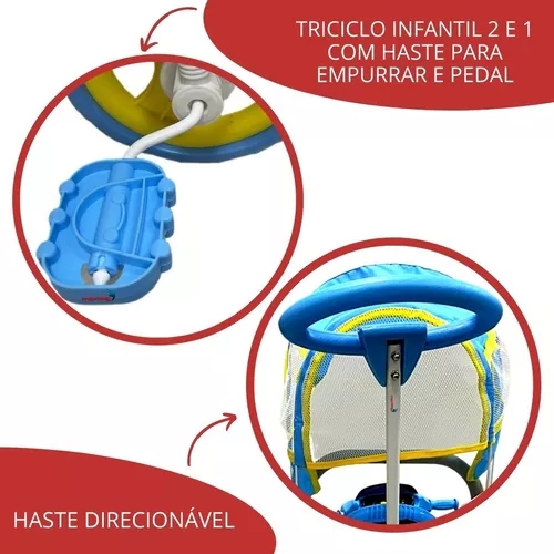 Triciclo Infantil Passeio Com Empurrador 2 Em 1 Motoca