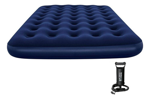 Colchon Inflable Matrimonial Con Bomba De Aire Manual Azul