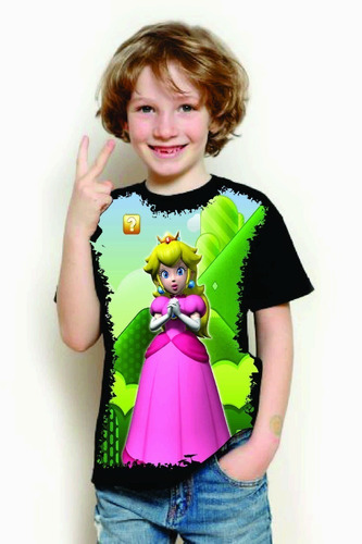 Camiseta Criança 5%off Jogo Super Mario Princesa Peach