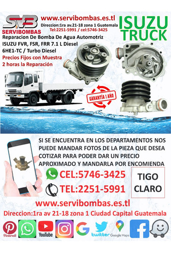Bombas De Agua Automotrices Isuzu Npr 4bd1,4bd2 3.9 Turbo
