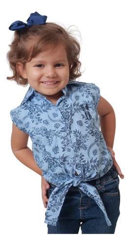 Camisa Infantil Menina Azul Floral