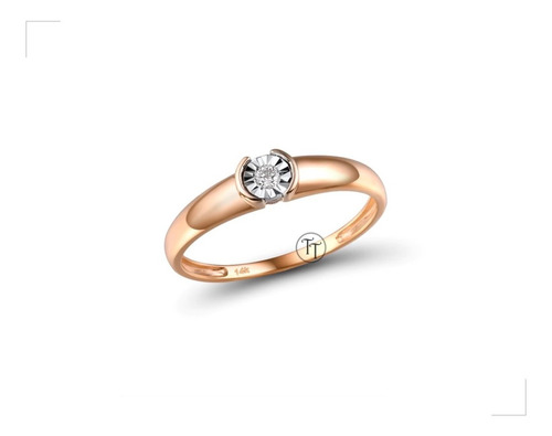 Anillo Oro Rosa 14k Diamante 0.032 Cts Ilusión