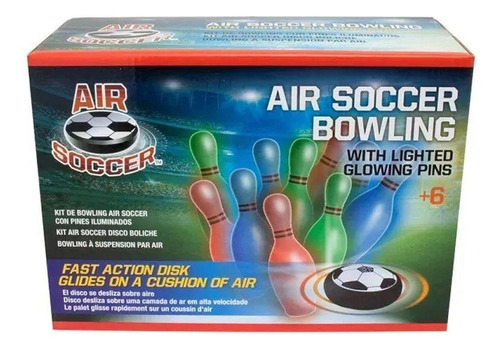 Kit Boliche Com Disco Flutuante E Pinos Iluminado Air Soccer
