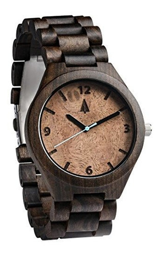 Treehut Men 's Black + Nuez De Ébano Burl Madera Reloj Con T