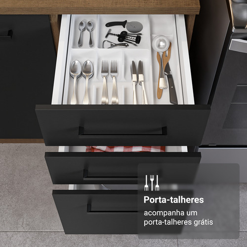 Armário De Cozinha Completa 549cm Agata Madesa 01 Cor Rustic/preto