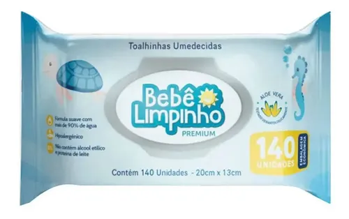 Toalha Umedecida Bebê Limpinho Premium c/ Aloe Vera 140 Unid
