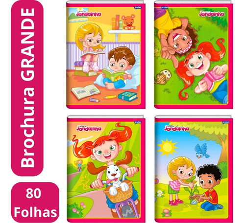 Caderno Brochurão Escolar Capa Dura 80 Fls Grande Kit C/ 05 Cor Turma da Bela