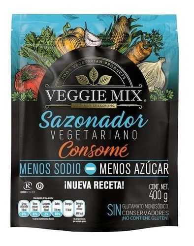 Consomé Sazonador Vegetariano Veggie Mix. Menos Sodio 400 G