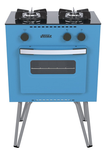 Fogão  de chão Venax  Mini Cook a gás 2 queimadores  azul porta com visor 22L