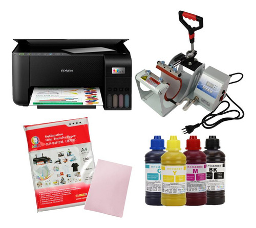 Kit Prensa Caneca 220v + Impressora L3250 + Tintas + Folhas