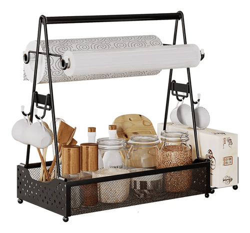 Organizador Especiero Estante Metálicos Acero Porta Rollo Color Negro