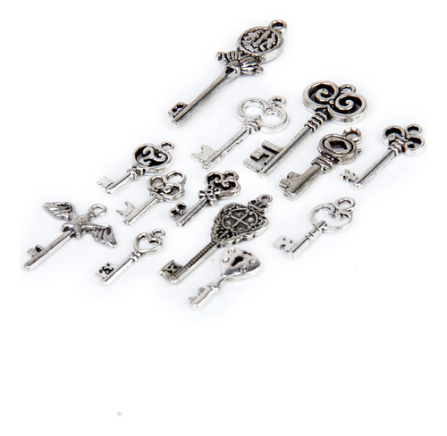 . 13 Piezas De Tono De Plata Antigua Clave Colgantes 20-43mm