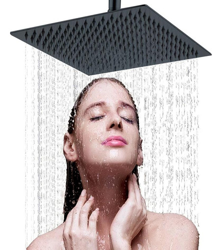 Ducha Chuveiro 30x30 Inox Com Braço 40cm Solar Gás Black
