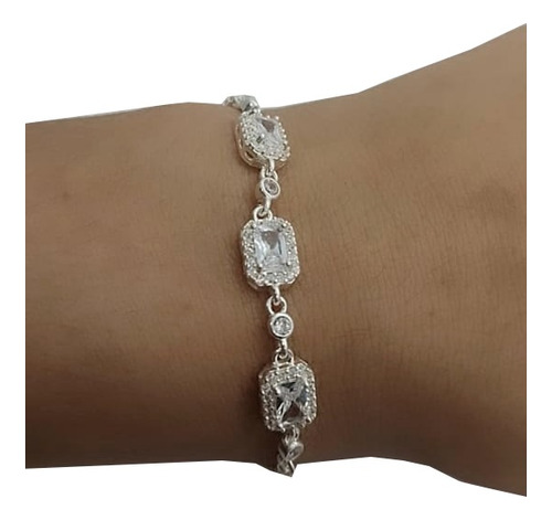 Pulsera Plata .925 Con 3 Rectangulos Con Zirconias 