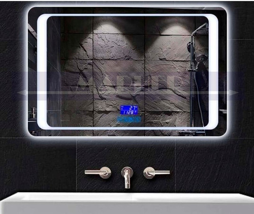 Imagen 3 de 9 de Espejo Baño Luz Led Reloj Digital Hora Temperatura 100x70