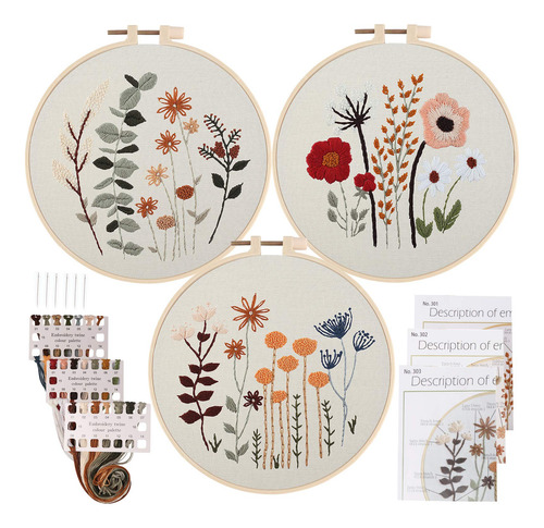 Kit De Bordado Para Principiantes 3 Patrones De Flores