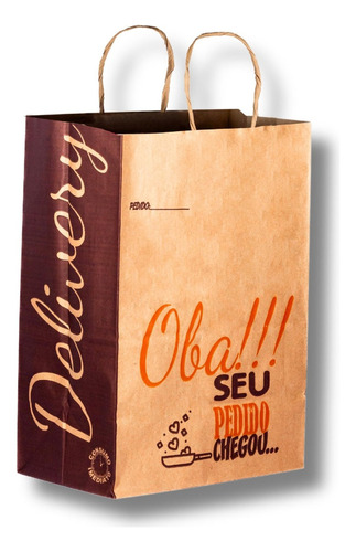 Sacola Kraft Menu Com Alça 30x19x29cm Grande - 100un