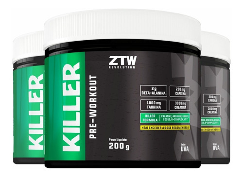 3x Pre Treino Importado Killer 200g Saborizado