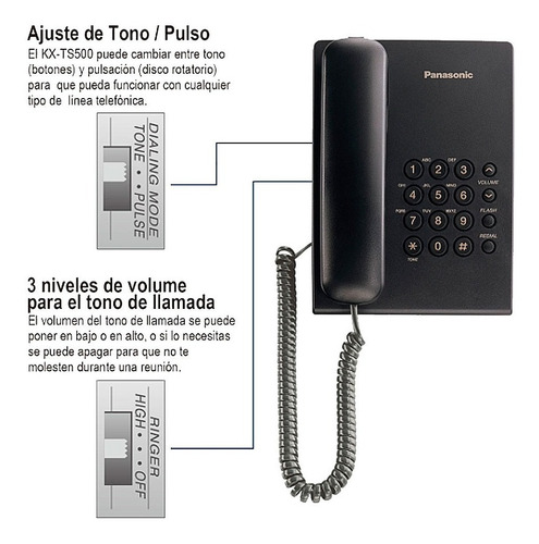 Teléfono Panasonic KX-TS500 fijo - color negro