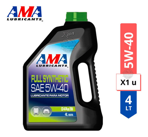 Imagen 1 de 6 de Aceite Lubricante Motor Ama Full Sintetico 5w40 4l