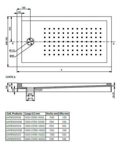 Imagen 5 de 5 de Receptáculo De Ducha Full Kit 140 X 80 X 14 Cm