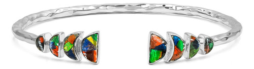 Brazalete Con Ammolita En Eclipse Lunar Parcial En Plata 925 Color Rojo Diámetro 17.7 Cm Largo 17.7 Cm