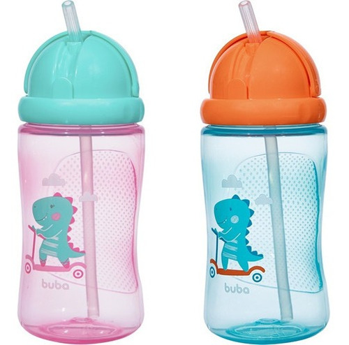 Garrafinha De Agua Infantil Canudo Retratil De Silicone Dino