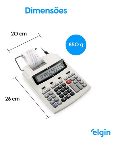 Calculadora Mesa Elgin Ma 6124 Registradora Bivolt C/ Fonte