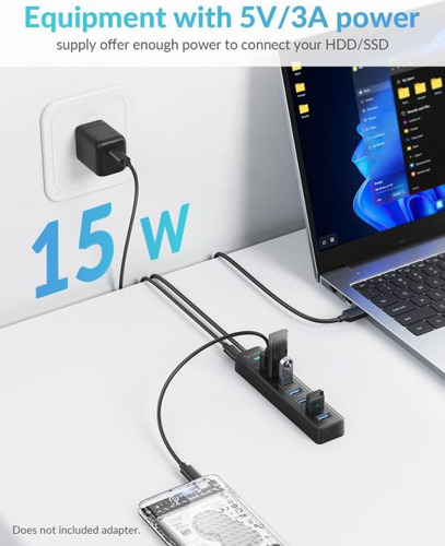 Phixero Hub Usb De 7 Puertos, Cable Largo Hub Usb 3.0 Hub Mu