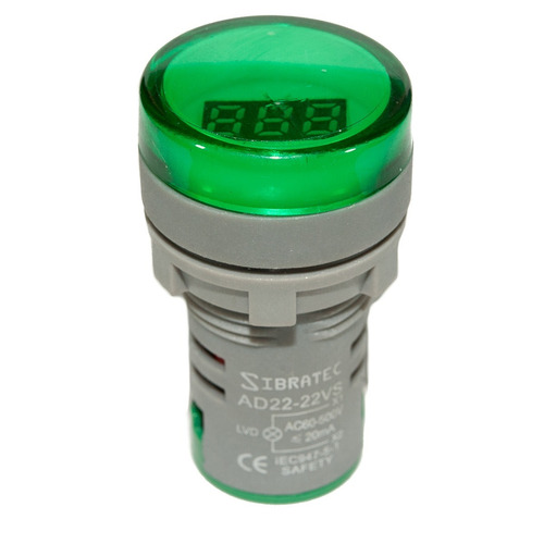 Imagem 1 de 4 de Kit 3 Sinaleiros Led Voltimetro Digital Verde 60-500vca 22mm