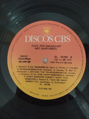 Lp Vinil Art Garfunkel Fate For Breakfast Com Encarte (Usado)