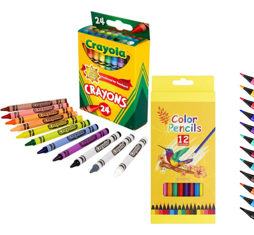 Kit Escolar 12 Colores Ecologicos  + 24 Crayolas Punta Suave