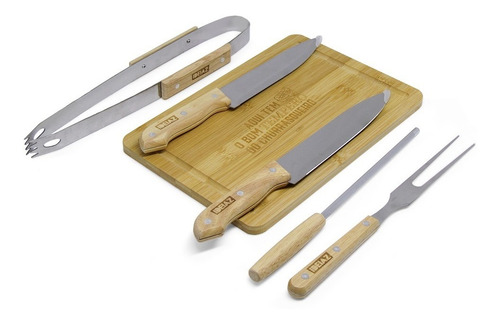 Imagem 2 de 8 de Kit Churrasco Com 7 Peças Aço Inox Tabua Garfo Faca Maleta