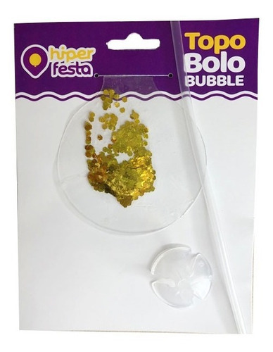 Topo De Bolo Balão Bubble Confete 05 Polegadas 20cm 01 Unid Cor Dourado